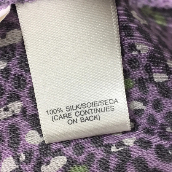 Susan Bristol Purple Animal Print Button Front Silk Shirt‎ Womens 8 Long Sleeve - Picture 6 of 11